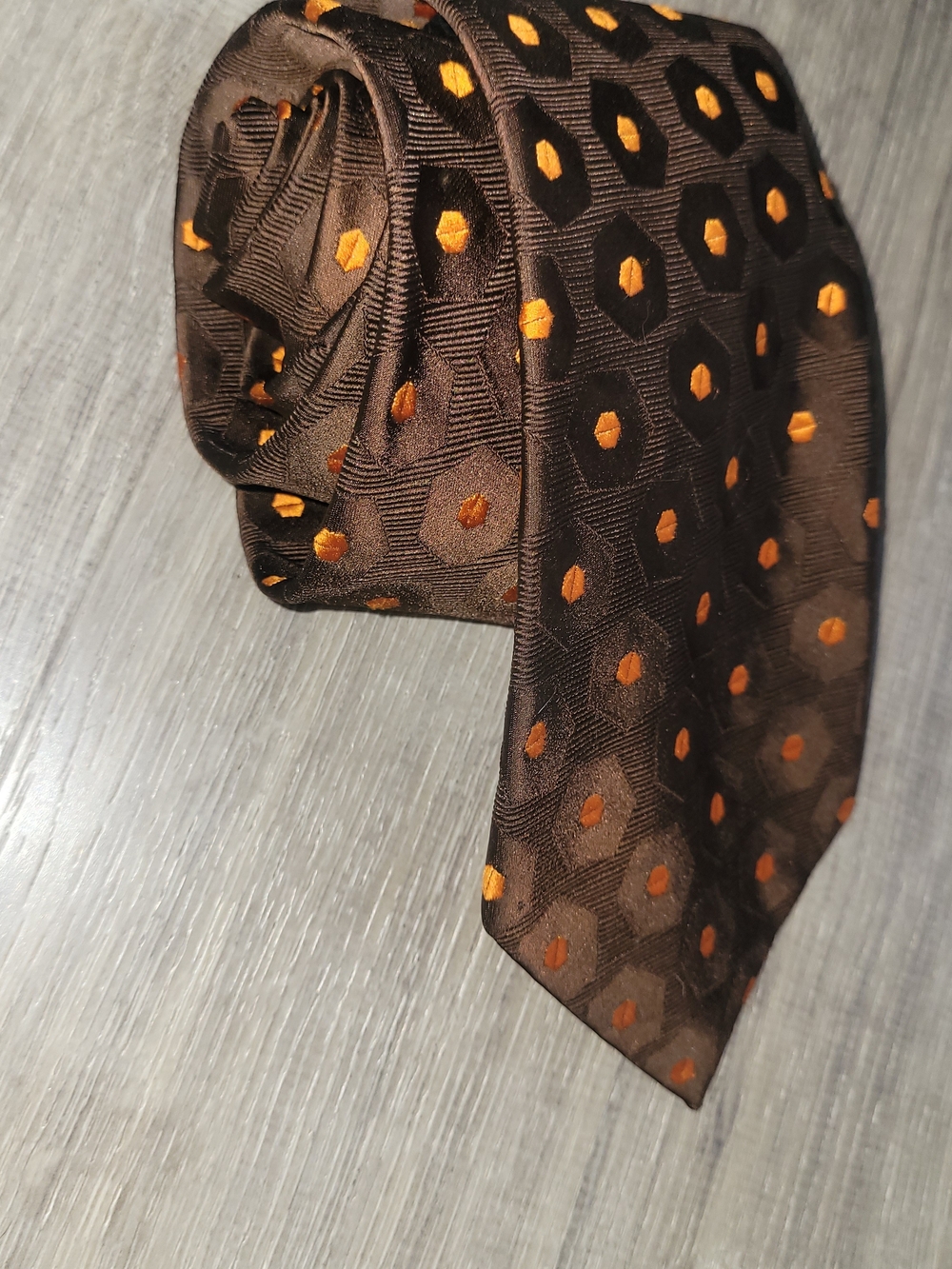 Wembley Brown Tie with Orange Hex Dot Motif
